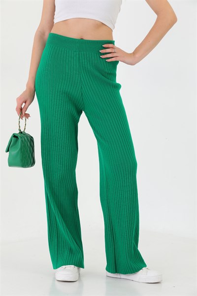 Yeşil Yüksek Bel İspanyol Paça Kadın Triko Pantolon